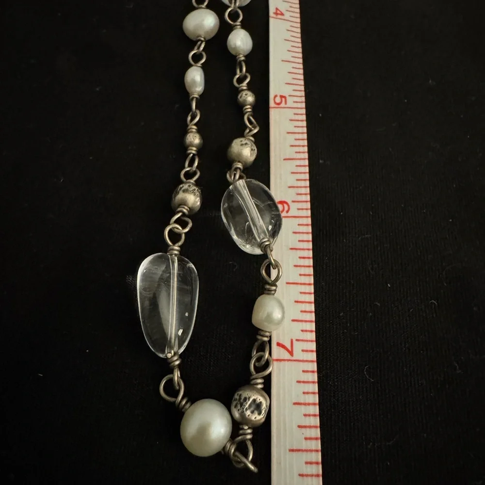 Silpada Freshwater Pearl, Quartz, and Sterling Silver Station Bead Necklace - Picture 7 of 10